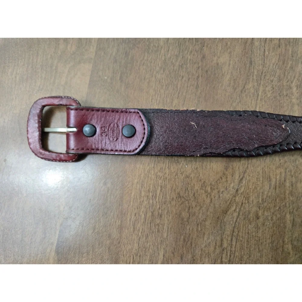 Mens Western Leather Belt Tooled Buckle‎ Brown Vintage Style